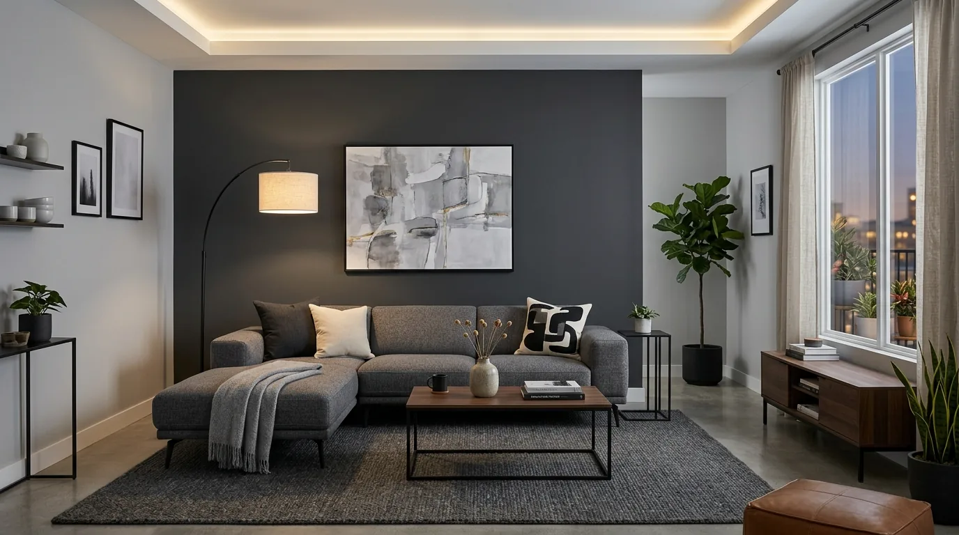 Pair gray walls with warm wood furniture